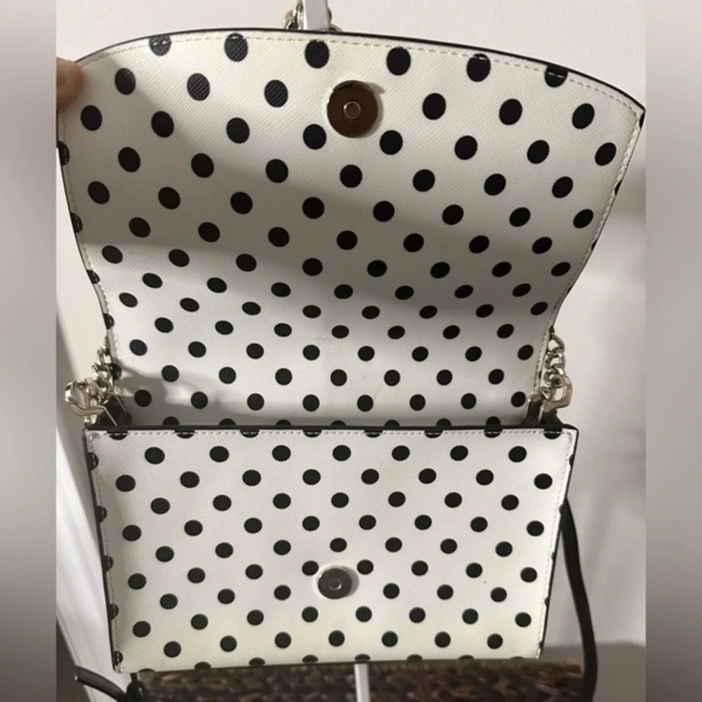 Kate Spade‎ Polka Dot Saffiano Leather Crossbody Bag Black White Gold Hardware
